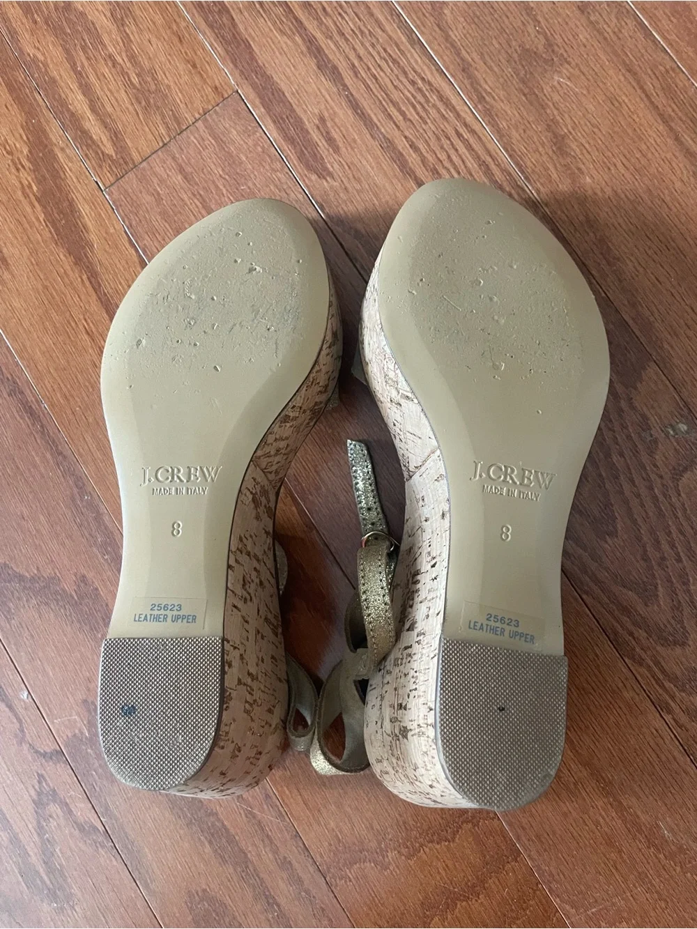 J. Crew Gold Metallic Cork Wedge Sandals